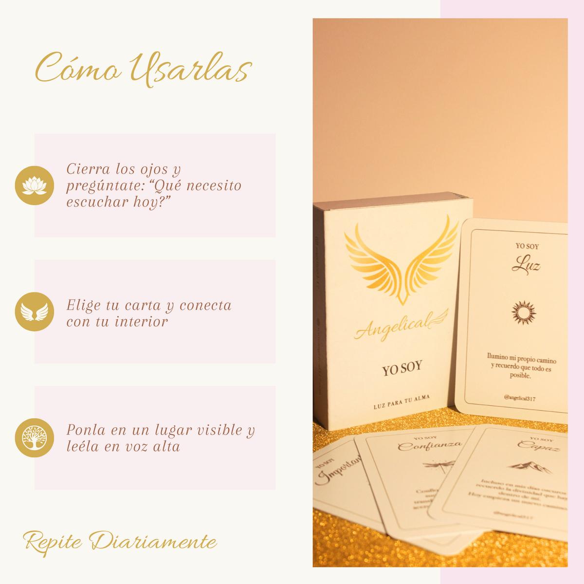 Instrucciones cartas de afirmaciones Angelical — meditación guiada en español